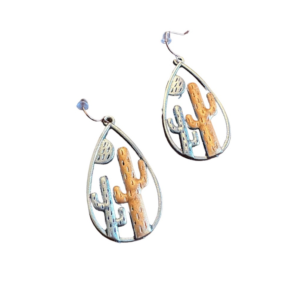Cactus Teardrop Earrings with Mixed Metal